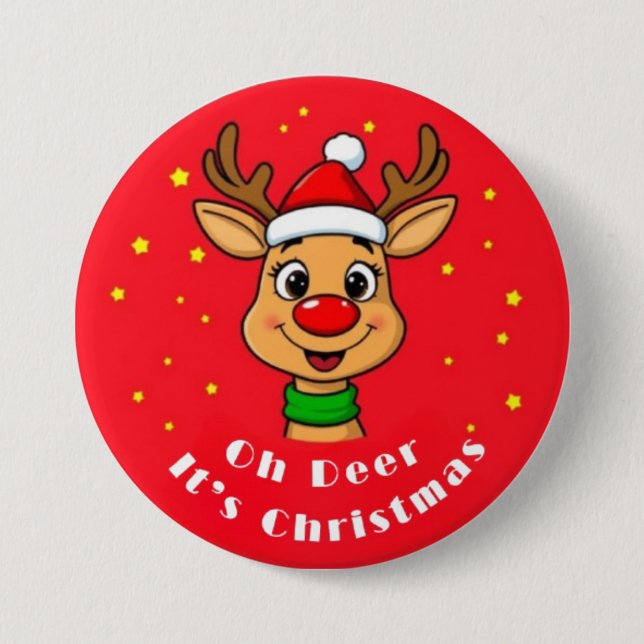 Bóton Redondo 7.62cm Botão Oh Deer É Natal (Frente)