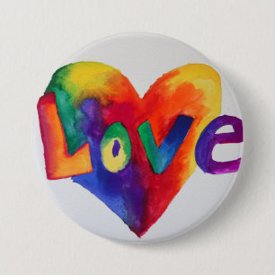 Bóton Redondo 7.62cm Botão ou pino de pintura de texto do Rainbow Love