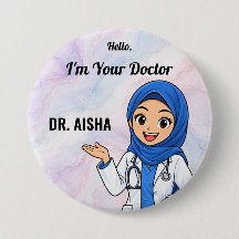 Botão Personalizado com Nome de Doutora com Hijab