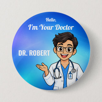 Bóton Redondo 7.62cm Botão Personalizado com Nome de Médico Masculino –