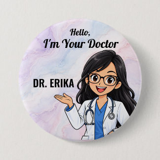 Bóton Redondo 7.62cm Botão Personalizado de Médico com Óculos Nome