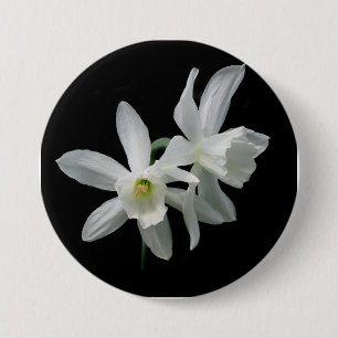Bóton Redondo 7.62cm Botão preto e branco do Daffodil do narciso do