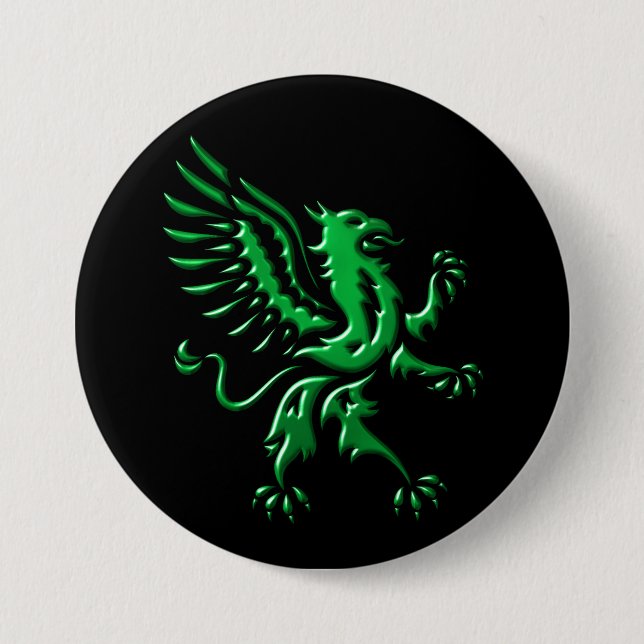Bóton Redondo 7.62cm Botão Rampant Griffin Verde (Frente)