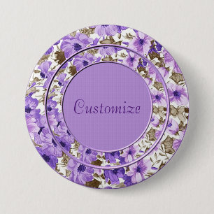 Bóton Redondo 7.62cm Botão redondo floral roxo & branco personalizado