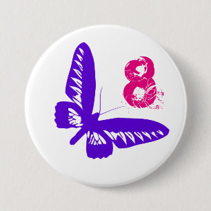 Bóton Redondo 7.62cm Botão roxo da borboleta para a idade 8.