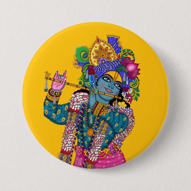 Bóton Redondo 7.62cm Botão Senhor Krishna (Frente)