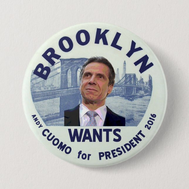 Bóton Redondo 7.62cm Brooklyn quer Andy Cuomo para o presidente 2016 (Frente)