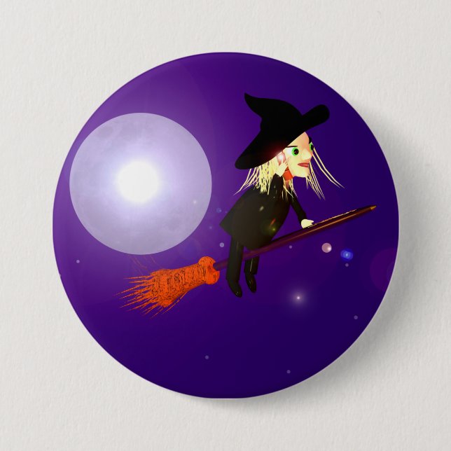 Bóton Redondo 7.62cm Bruxa do Halloween no Telefone Celular (Frente)