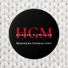 Bóton Redondo 7.62cm Business Modern Black Red 3 - Logotipo Monograma d