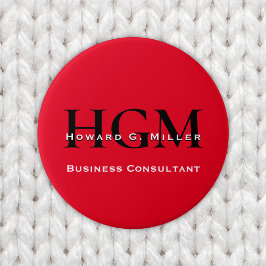 Bóton Redondo 7.62cm Business Modern Red Black 3 - Logotipo Monograma
