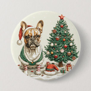Bóton Redondo 7.62cm Cachorro Elf do Buldogue Francês de Natal
