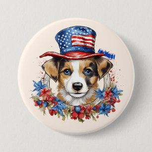 Bóton Redondo 7.62cm Cachorro Patriótico 4 de Julho Dia da Independênci