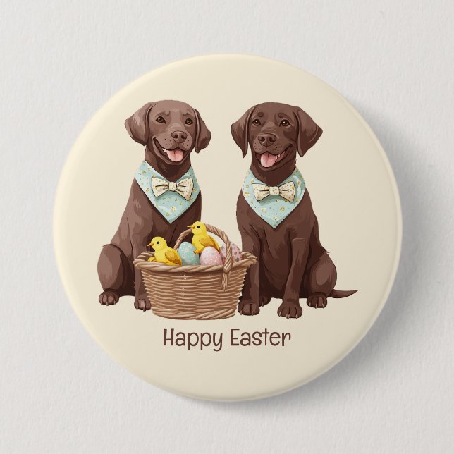 Bóton Redondo 7.62cm Cães de felz pascoa de chocolate Labrador (Frente)