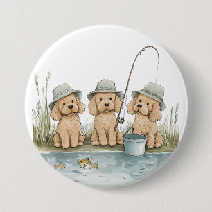 Bóton Redondo 7.62cm Cães Goldendoodle Pescando