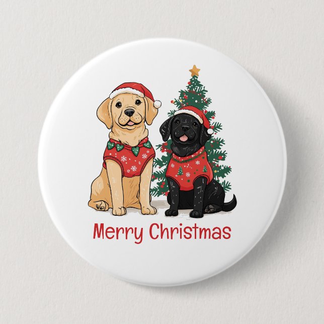 Bóton Redondo 7.62cm Cães Labrador Retriever Feliz Natal (Frente)