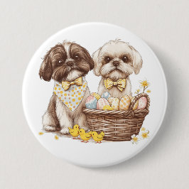Bóton Redondo 7.62cm Cães Shih Tzu de Páscoa