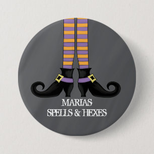 Bóton Redondo 7.62cm Calçados de bruxas brancas com faixa roxa e laranj