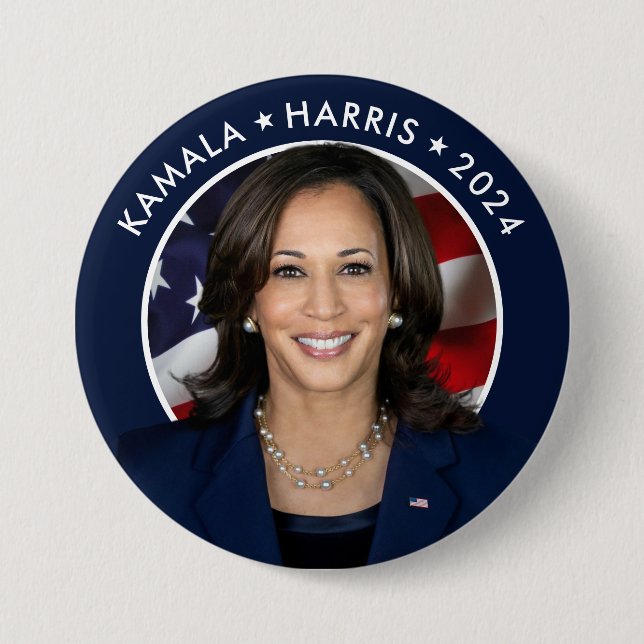 Bóton Redondo 7.62cm Campanha Presidencial Kamala Harris 2024 (Frente)