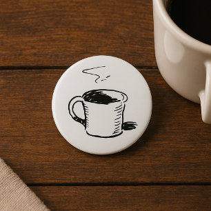 Bóton Redondo 7.62cm Caneca de Café Desenhada à Mão Esboço Minimalista