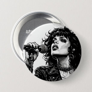 Bóton Redondo 7.62cm Cantora de Goth Punk Estilo de Arte Gráfico Retro
