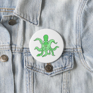 Bóton Redondo 7.62cm Caractere Octopus Verde Quirky Sea Monster