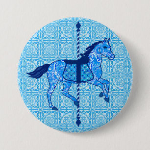 Bóton Redondo 7.62cm Carrossel Horse - Cobalto e Azul-Céu
