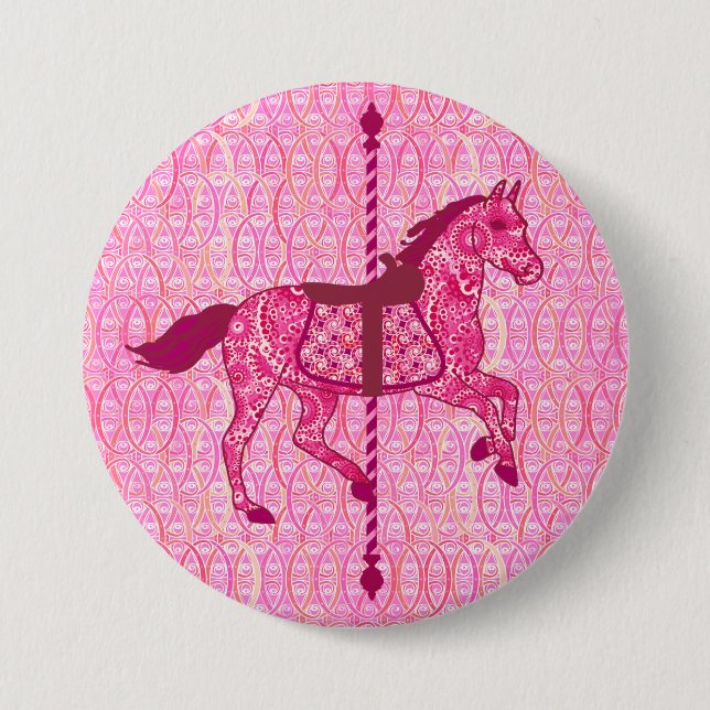 Bóton Redondo 7.62cm Carrossel Horse - Rosa Fuchsia (Frente)