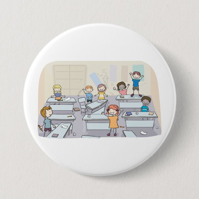 Bóton Redondo 7.62cm Cartoon Classroom Chaos With Wild Students (Frente)