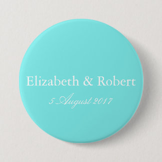 Bóton Redondo 7.62cm Casamento de Texto Azul e Branco de Aqua Belle