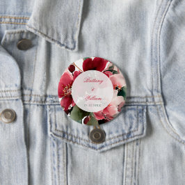 Bóton Redondo 7.62cm Casamento Floral Vermelho Temático de Natal