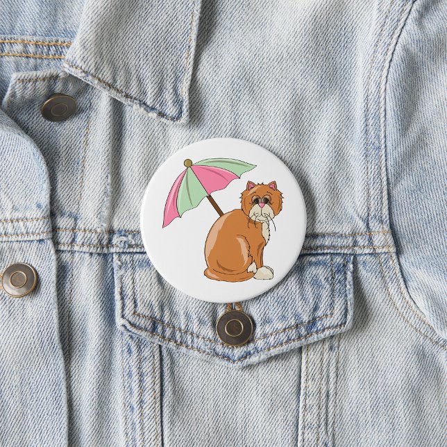 Bóton Redondo 7.62cm Cat de praia com guarda-chuva rosa e verde (Criador carregado)