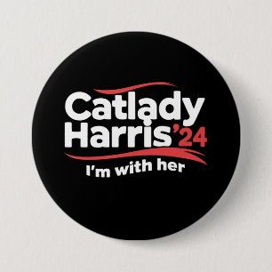 Bóton Redondo 7.62cm Cat Lady Kamala Harris 2024 Estou com ela