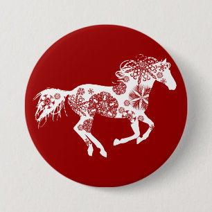 Bóton Redondo 7.62cm Cavalo de Natal de Floco de Neve Vermelho e Branco