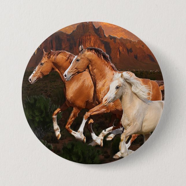 Bóton Redondo 7.62cm cavalos selvagens do Arizona (Frente)