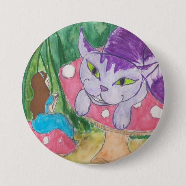 Bóton Redondo 7.62cm Chá com o gato Cheshire (Frente)