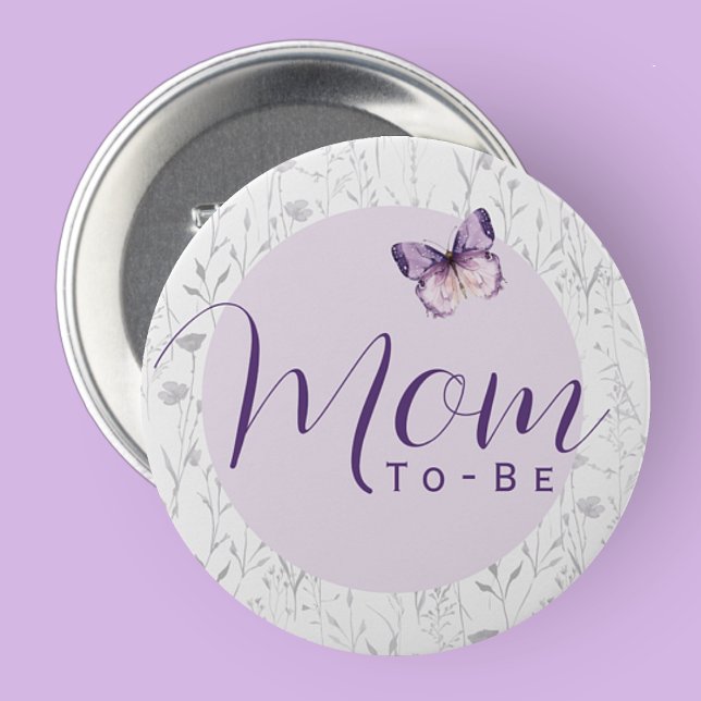 Bóton Redondo 7.62cm Chá de Bebê Borboleta Mamãe Para Ser (Butterfly Baby Shower Mom To Be Button)