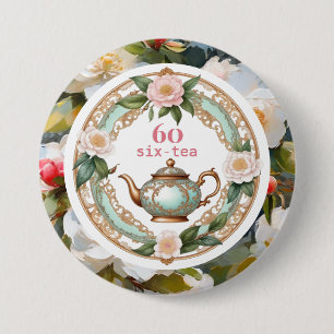 Bóton Redondo 7.62cm Chá dos Sessenta Amante de Chá Bule Folha Flor Ani