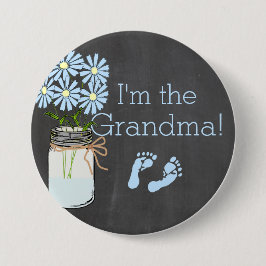 Bóton Redondo 7.62cm Chalkboard Olhe Masson Jar Blue Eu sou a vovó