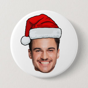 Bóton Redondo 7.62cm Chapéu de Papai Noel com Foto Personalizada de Nat
