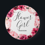 Bóton Redondo 7.62cm Chic Burgundy e Floral Rosa<br><div class="desc">Chic Burgundy Verde & Blush Pink Watercolor Wreath Floral Wreath Casado Monograma Verão ou Flores Spring com Aquarela verde,  Fontes Modernas e Script e elegante design floral. Botão Trendy and Chic Wedding Flower Girl! Veja meu compro para ver a suíte de casamento inteira para este design!</div>