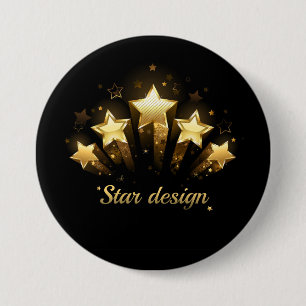Bóton Redondo 7.62cm Cinco estrelas douradas a preto