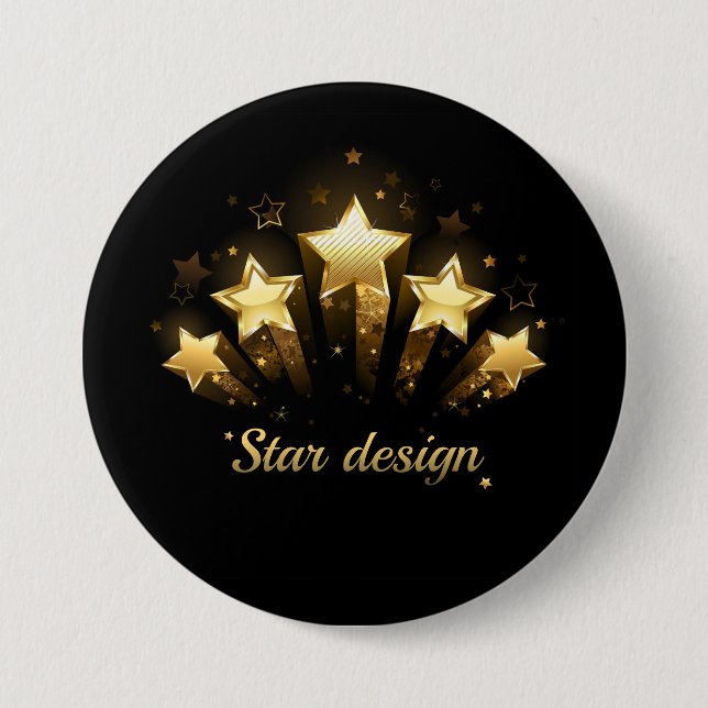 Bóton Redondo 7.62cm Cinco estrelas douradas a preto (Frente)