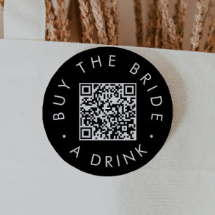Bóton Redondo 7.62cm Comprar Preto Chic O Código QR da Noiva A Drink