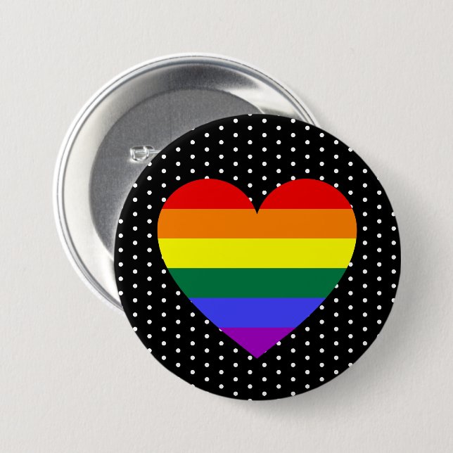 Bóton Redondo 7.62cm Coração Arco-Íris do Orgulho LGBT (Frente & Verso)