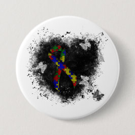 Bóton Redondo 7.62cm Coração Grunge de Fita quebra-cabeça