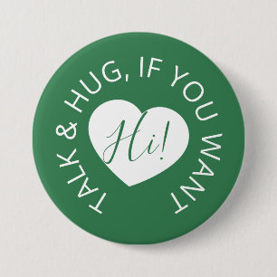 Bóton Redondo 7.62cm Coração verde de acolhimento de convidados dista