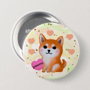Bóton Redondo 7.62cm Corações Cute Shiba Inu Para O Cão Lover