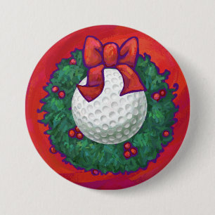 Bóton Redondo 7.62cm Coroa de Natal de Bolas de Golfe sobre Vermelho