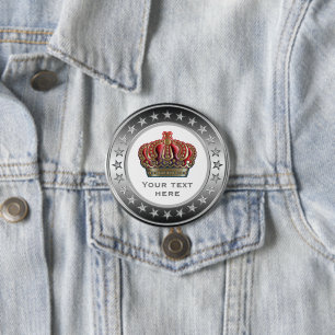 Bóton Redondo 7.62cm Coroa Real - Dourado Vermelho Azul