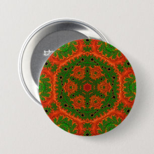 Bóton Redondo 7.62cm Crachá de Caleidoscópio Laranja e Verde